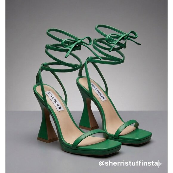 Steve Madden Shoes - EXCELLENT Steve Madden Green Lafayette Flared Block Heel Wrap-Around Sandals 7.5